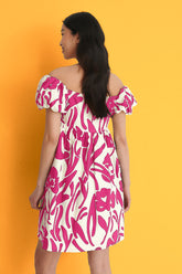 Pink Off Shoulder Mini Polyester Dress With Pocket Details